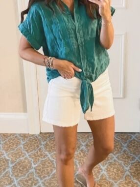 Cloth & Stone Evereve Green Short Sleeve Textured Blouse Size Medium NEW NWT